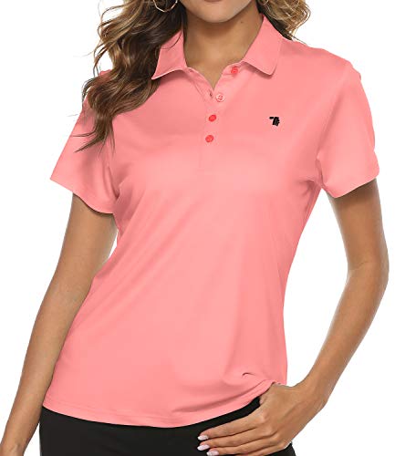 TBMPOY Women’s Golf Shirts Short Sleeve Lightweight Moisture Wicking Polo Shirt Quick Dry 4-Button Pink M