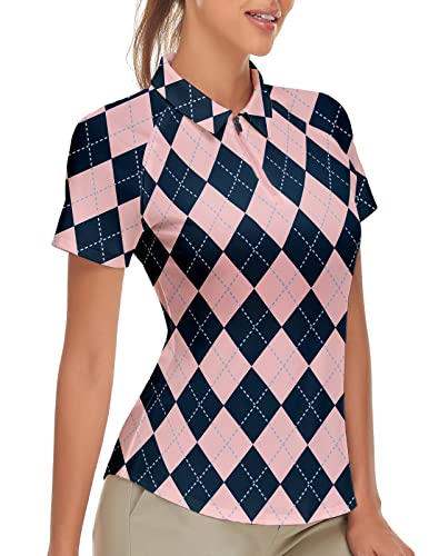 Women’s Argyle Golf Shirt Short Sleeve Tennis Shirt Patterned Golf Polo Shirts Tennis Apparel X-Large