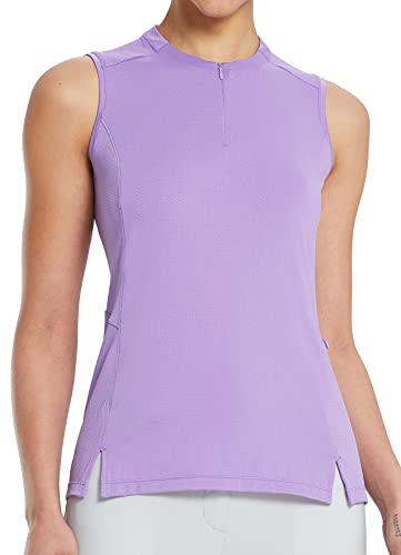 BALEAF Womens Sleeveless Golf Shirt Quarter Zip Side Pocket Lightweight Quick Dry Collarless Tank Tops Tennis Purple M