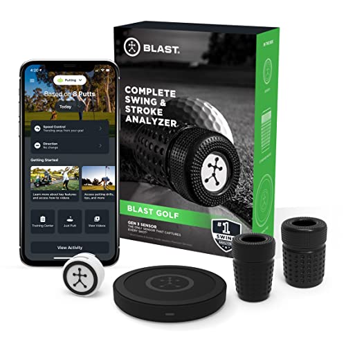 Blast Golf – Swing and Stroke Analyzer (Sensor) I Captures Putting, Full Swing, Short Game and Bunker Modes, Air Swing Mode, Slo-Mo Video Capture, App Enabled (iOS and Android Compatible)