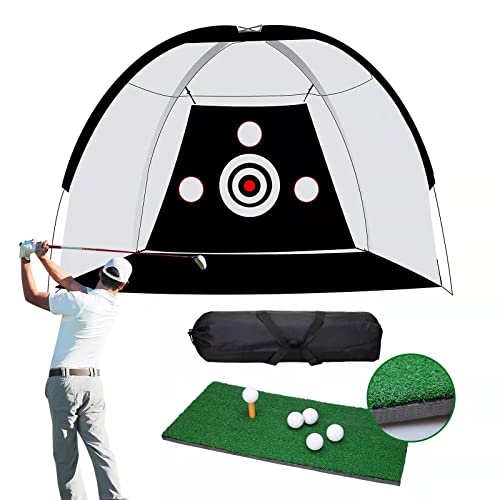 Retouhqp Golf Net Golf Hitting Net Golf Practice Net for Backyard Driving with Target, Foldable Golf Training Aids with Hitting Mat, 5 Golf Balls, 1 Golf Tees, 1 Carry Bag for Indoor Outdoor