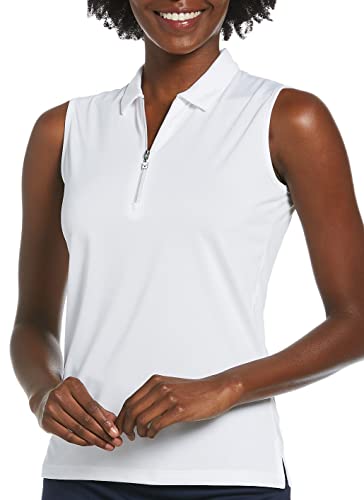 Callaway Women’s Quarter Zip Heather Sleeveless Golf Polo Shirt, Brilliant White, Large