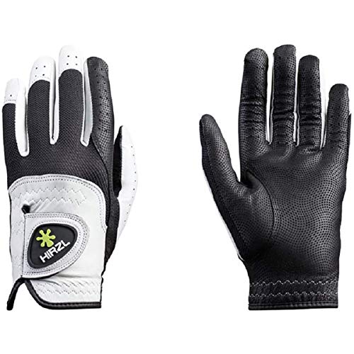 HIRZL Trust Control 2.0 Golf Gloves, All Weather Mens Golf Glove, White/Black, Kangaroo Leather Palm, Cabretta Leather Backhand, Trusted by Pro’s, Sweat Free, Ultimate Grip, M-L, Worn on Left Hand