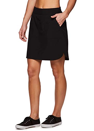 RBX Active Women’s Fashion Stretch Woven Flat Front Waist Golf/Tennis Long Athletic Skort with Attached Bike Short and Pockets Long Length Black L