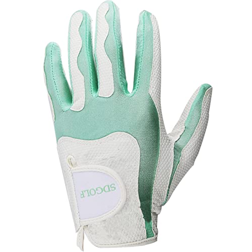 SD Golf Women’s Golf Glove, New Tech Breathable Synthetic Leather (Small, White&Green)