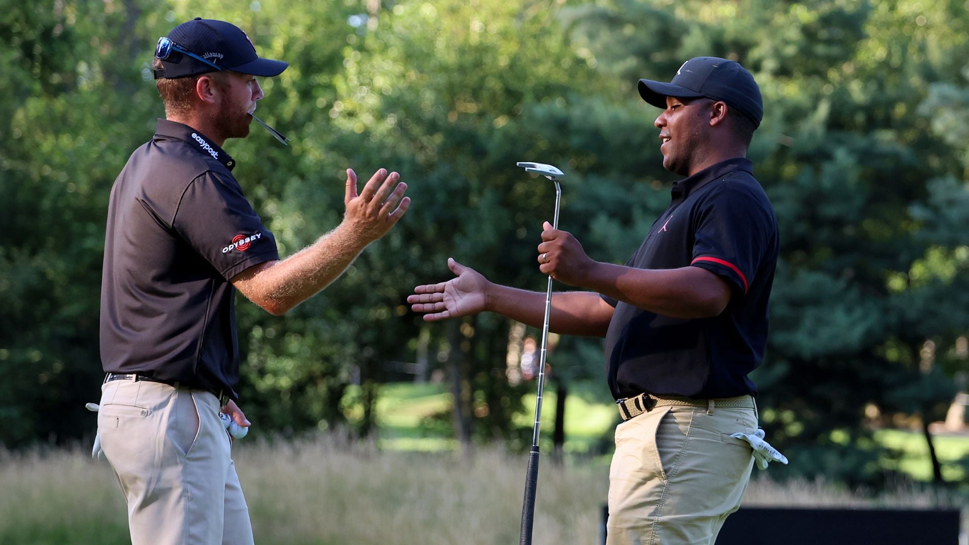 Harold Varner interjects question to Talor Gooch about making U.S. Ryder Cup team