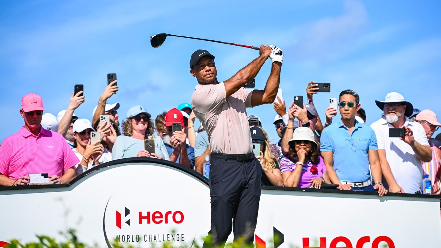Tiger Woods tees off during Hero World Challenge first round