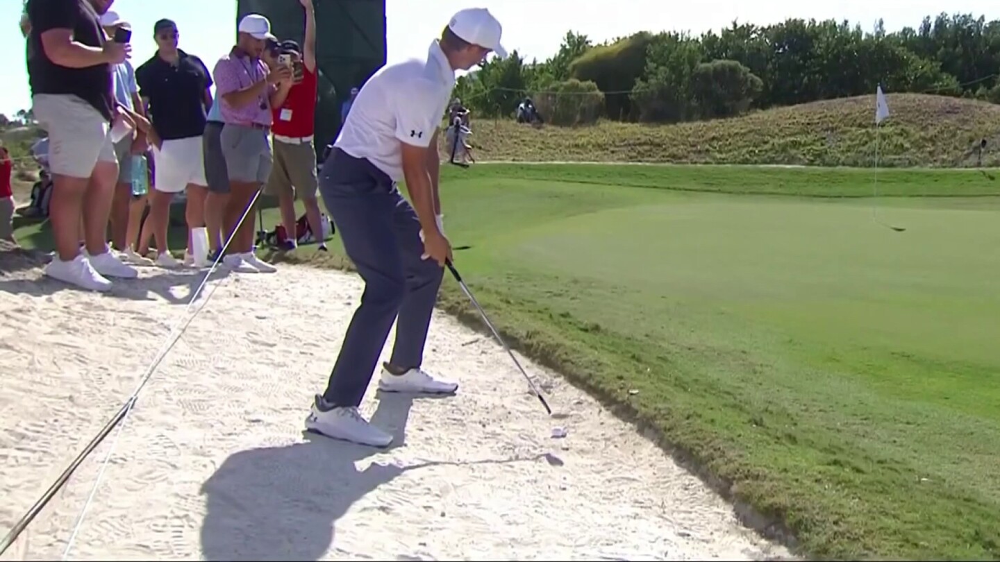 Jordan Spieth nearly holes a rock from bunker at Hero World Challenge