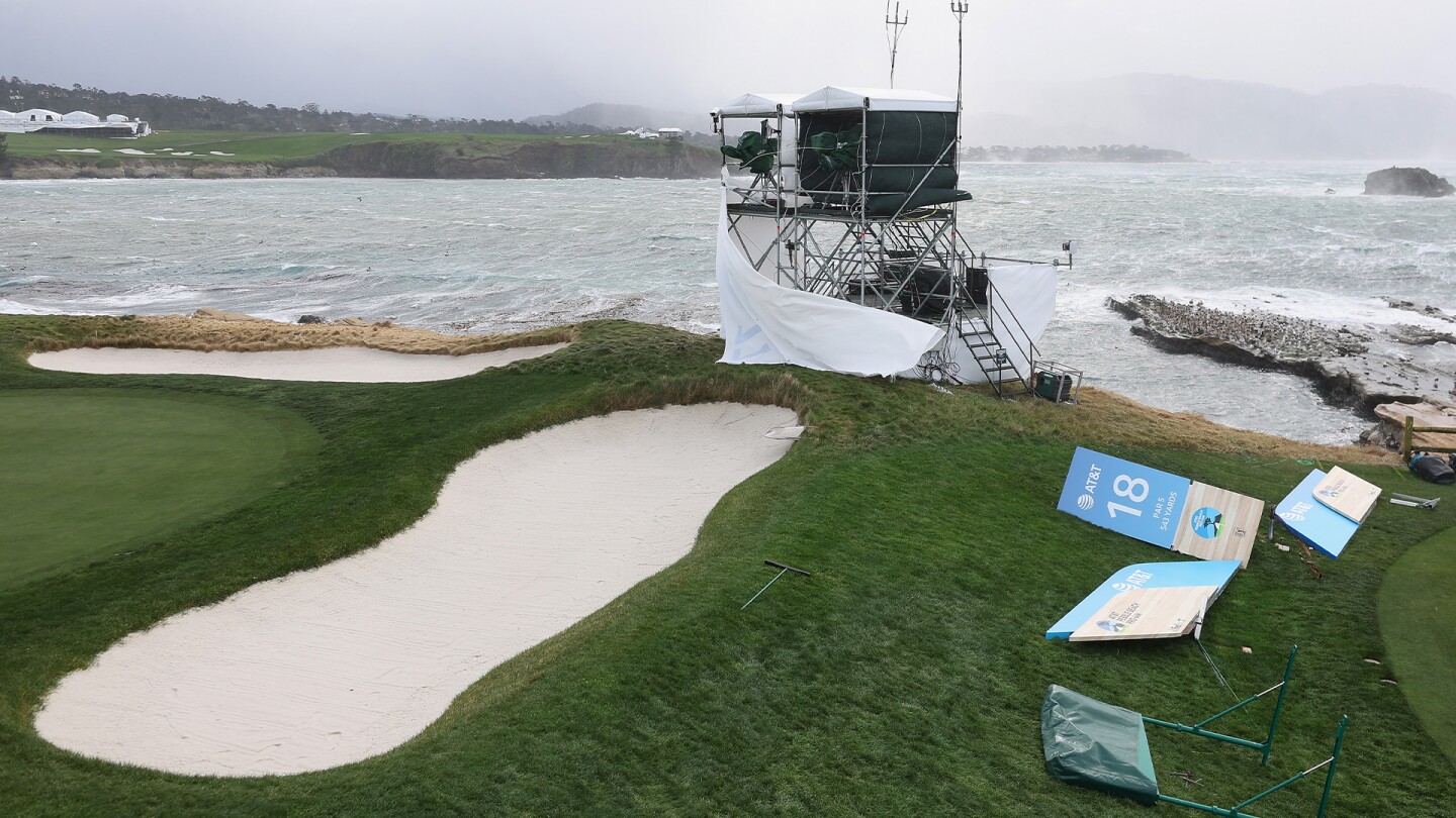 Pebble Beach being battered by high winds and rain
