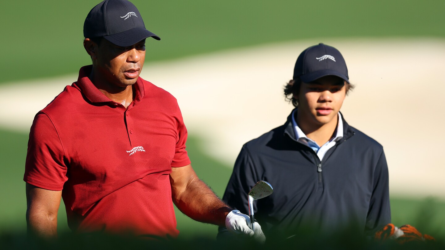 Masters 2024: Tiger Woods joined by son Charlie in practice area on Sunday