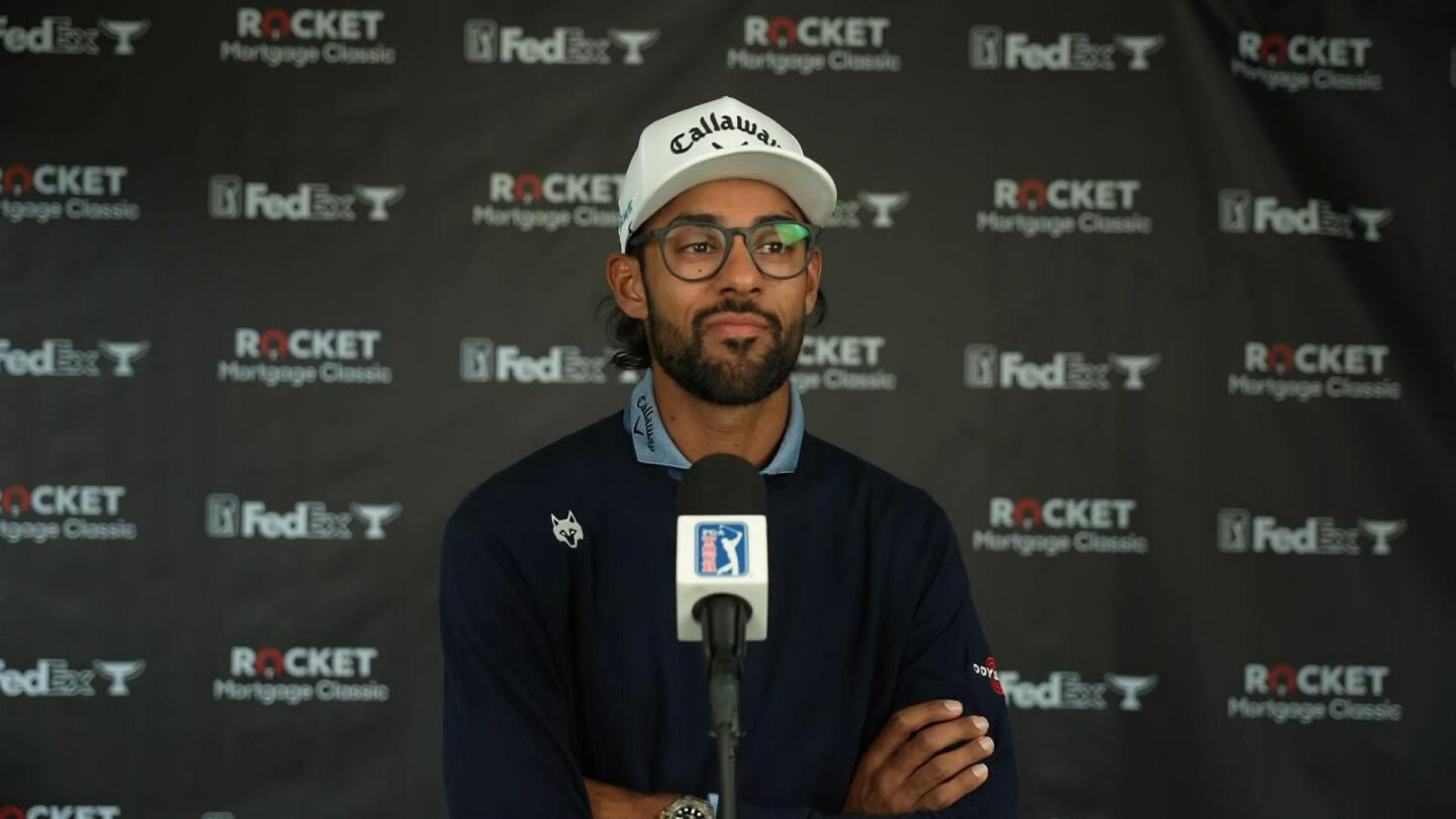 Akshay Bhatia says ‘it sucks’ after bogey on 18 in Rocket Mortgage Classic