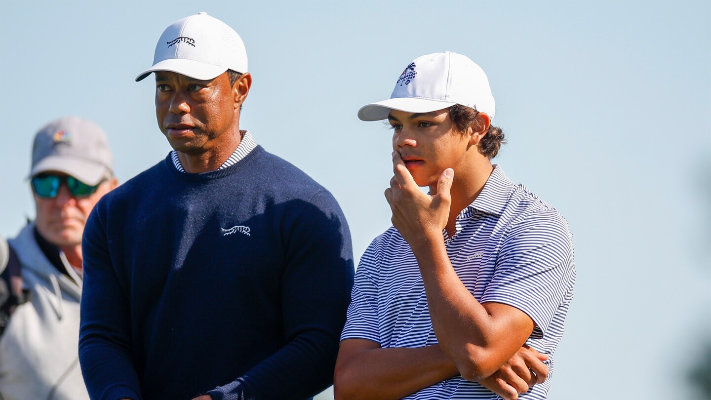 Tiger Woods and son Charlie share the lead at PNC Championship